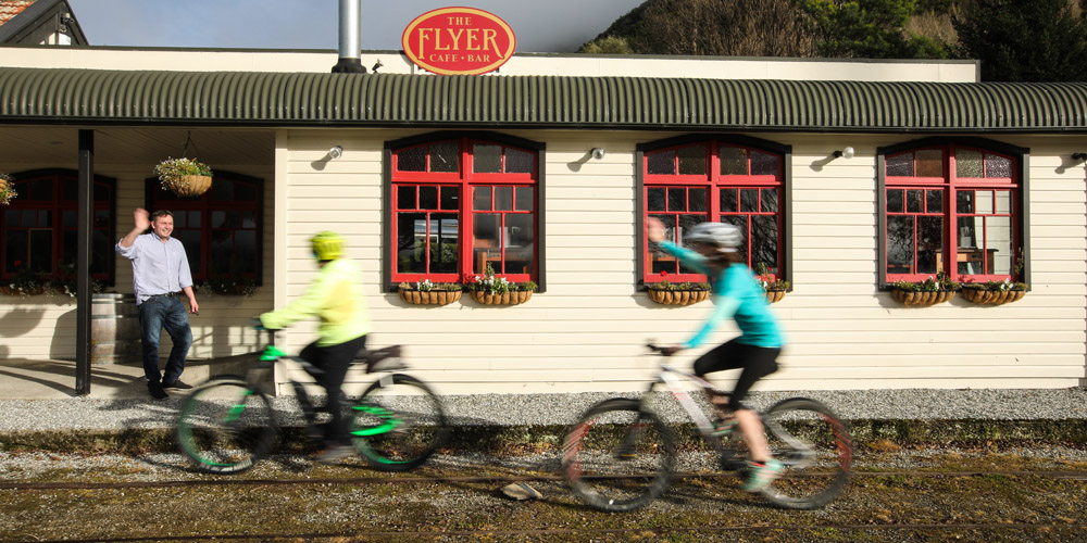 Kingston Flyer Cafe Bikers riding past