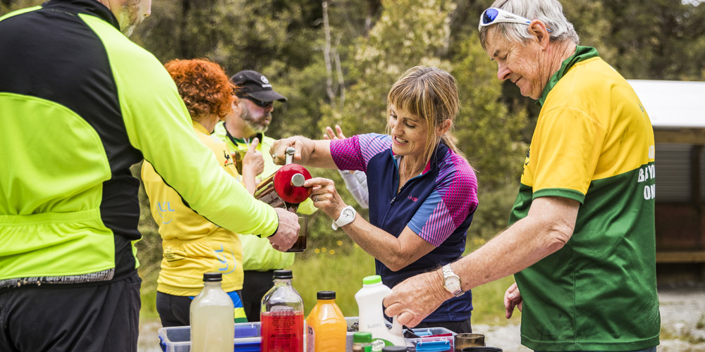 Adventure South NZ group pit stop, eating and drinking