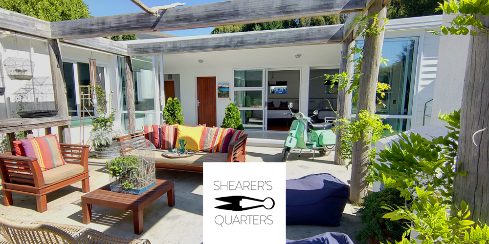 The Shearers Quarters Outdoor Terrace and logo